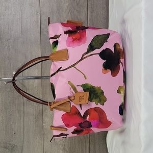 Roberta Pieri Pink Floral Nylon Leather Tote Handbag Purse